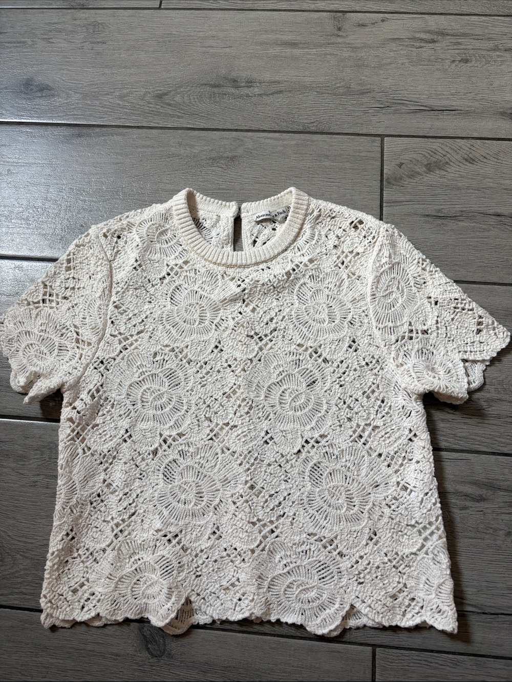 Abercrombie and Fitch Crochet Floral Lace Short-Sleeve Top - Cream